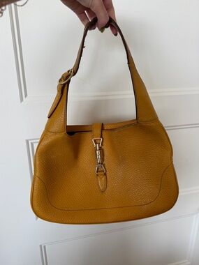 Authentic Gucci Jackie Mustard Yellow Leather Shoulder Bag